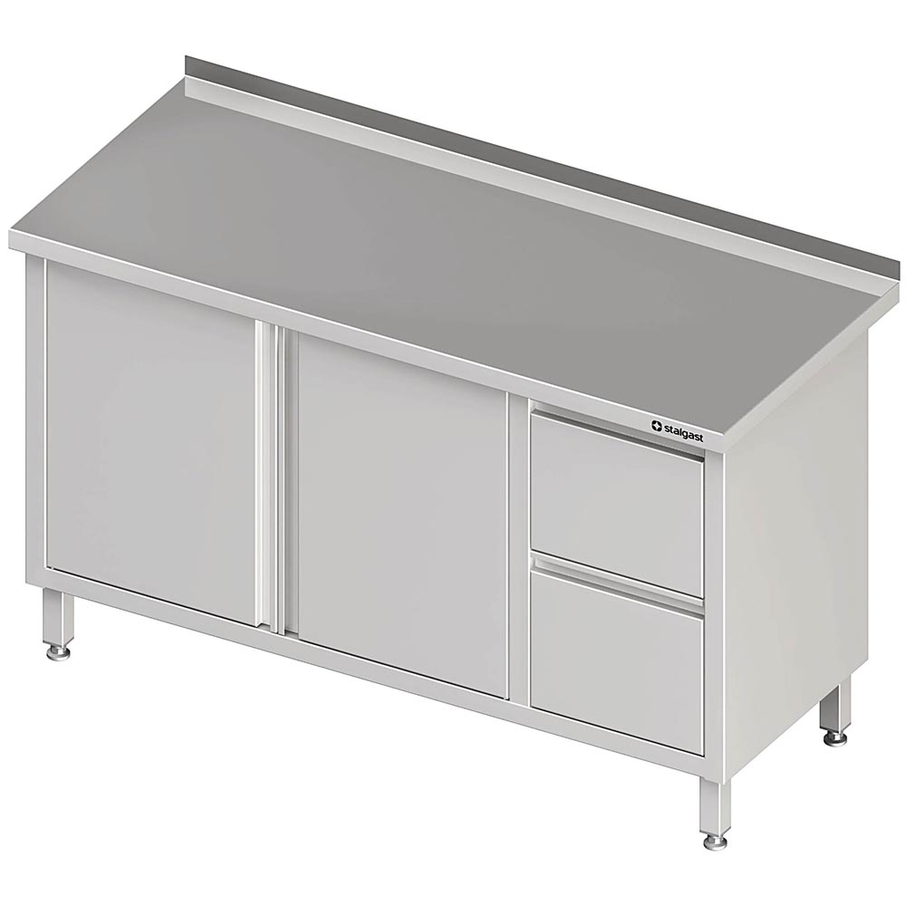 Stalgast Arbeitsschrank mit Flügeltüren, 1400x700x850 mm, mit 2er Schubladenbloc