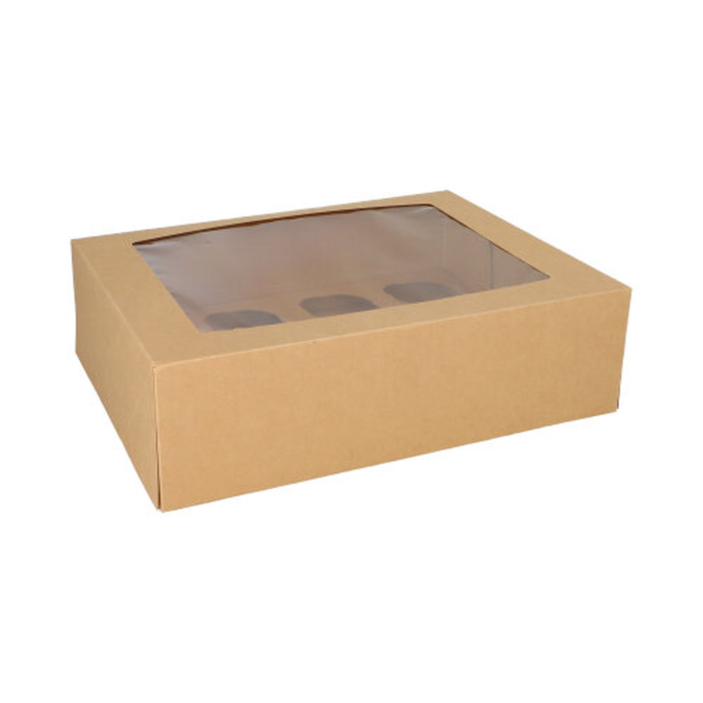 Papstar Cupcake-Kartons eckig 10 cm x 35 cm x 27 cm mit Sichtfenster aus PLA