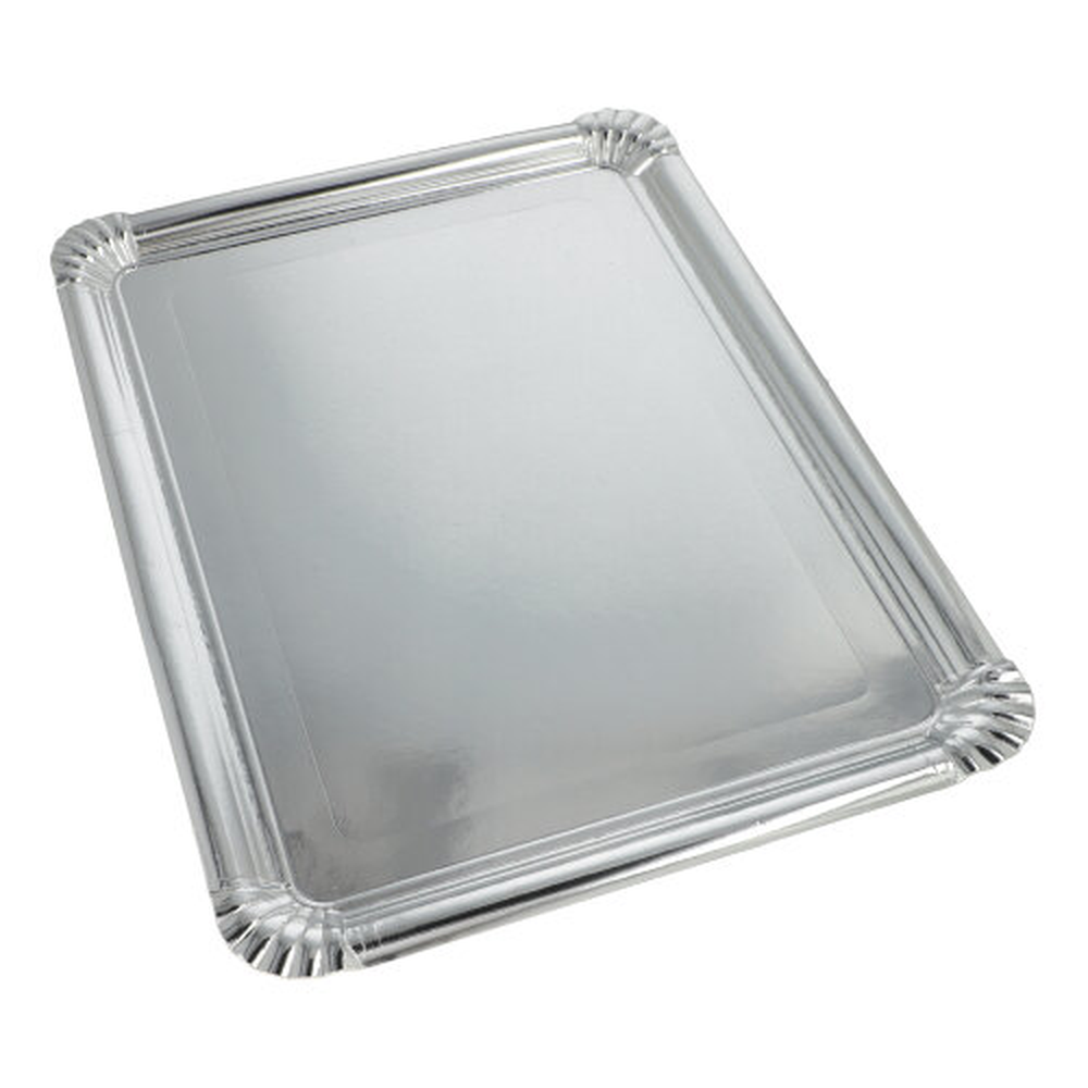 Papstar Servierplatten, Pappe, PET-beschichtet eckig 34 cm x 45,5 cm silber