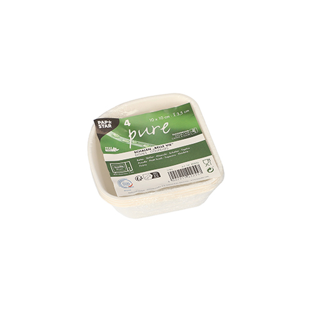 PAPSTAR Schalen, Zuckerrohr pure 3,5 cm x 10 cm x 10 cm weiss Belle Vie, 