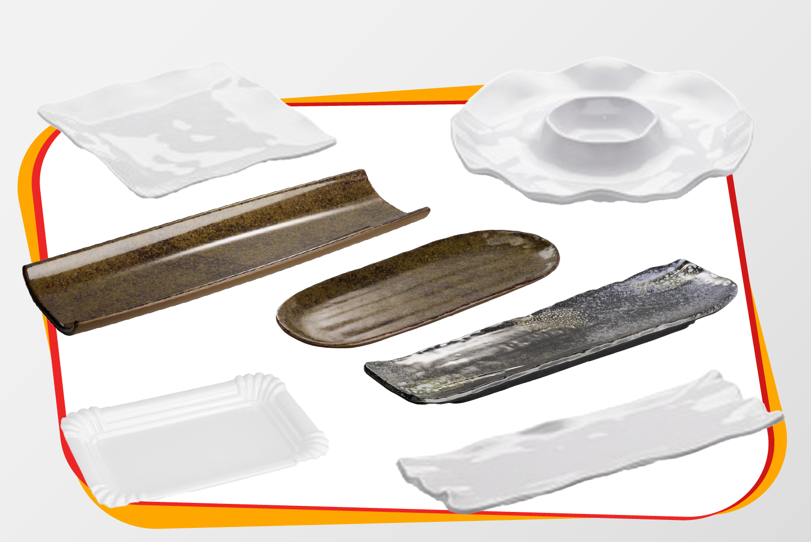 Geschirr, Matching-Platten, Keramik, Schwarzbraun, Rund- und Langformat