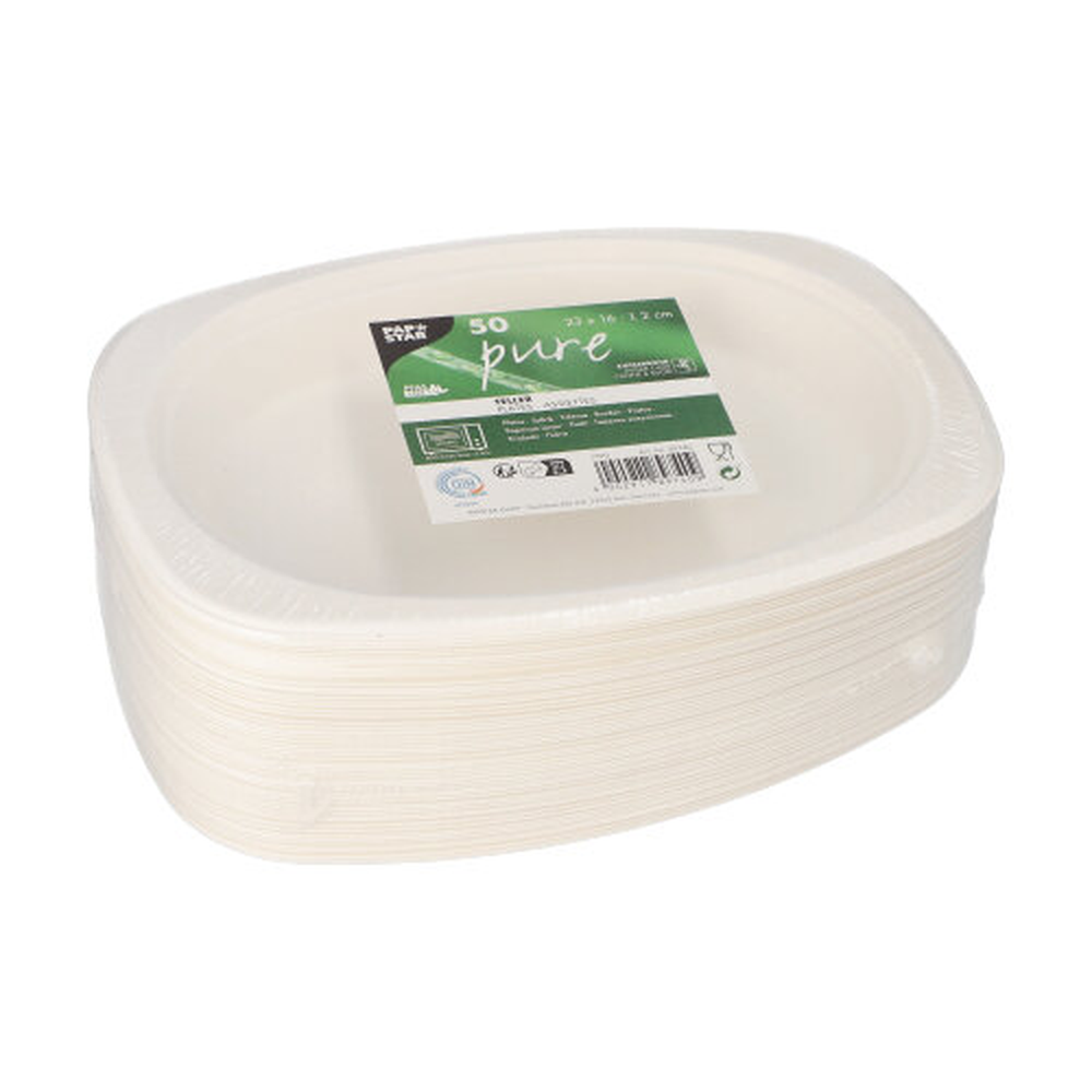 Papstar Teller, Zuckerrohr "pure" oval 23 cm x 16 cm x 2 cm weiss
