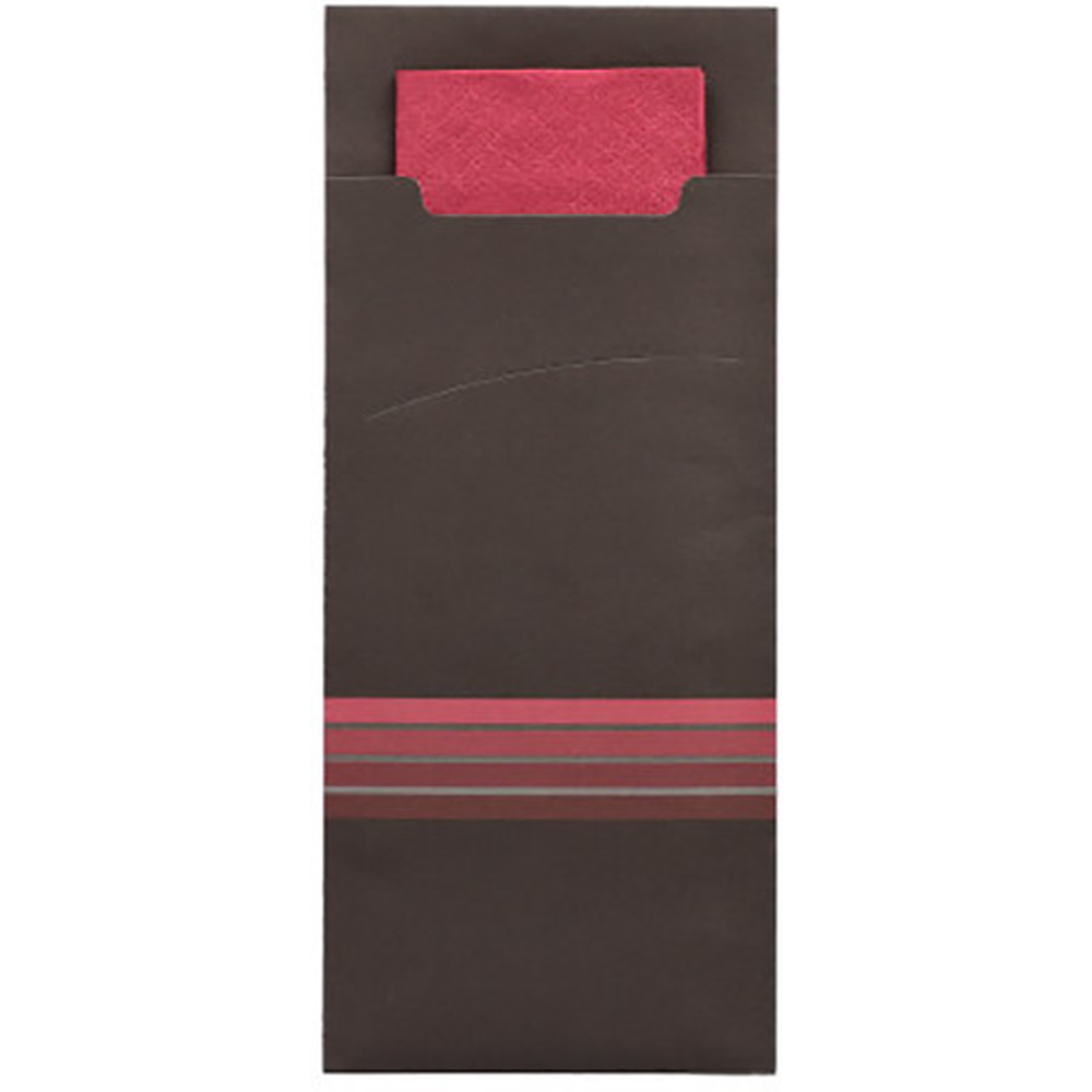 PAPSTAR Bestecktaschen 20 cm x 8,5 cm schwarz/bordeaux Stripes inkl. farbi