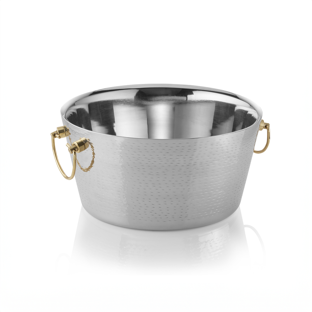 WAS Champagnerkühler mit Messinggriffen, Ø 34 cm, Höhe 17 cm, doppelwandig, gehä