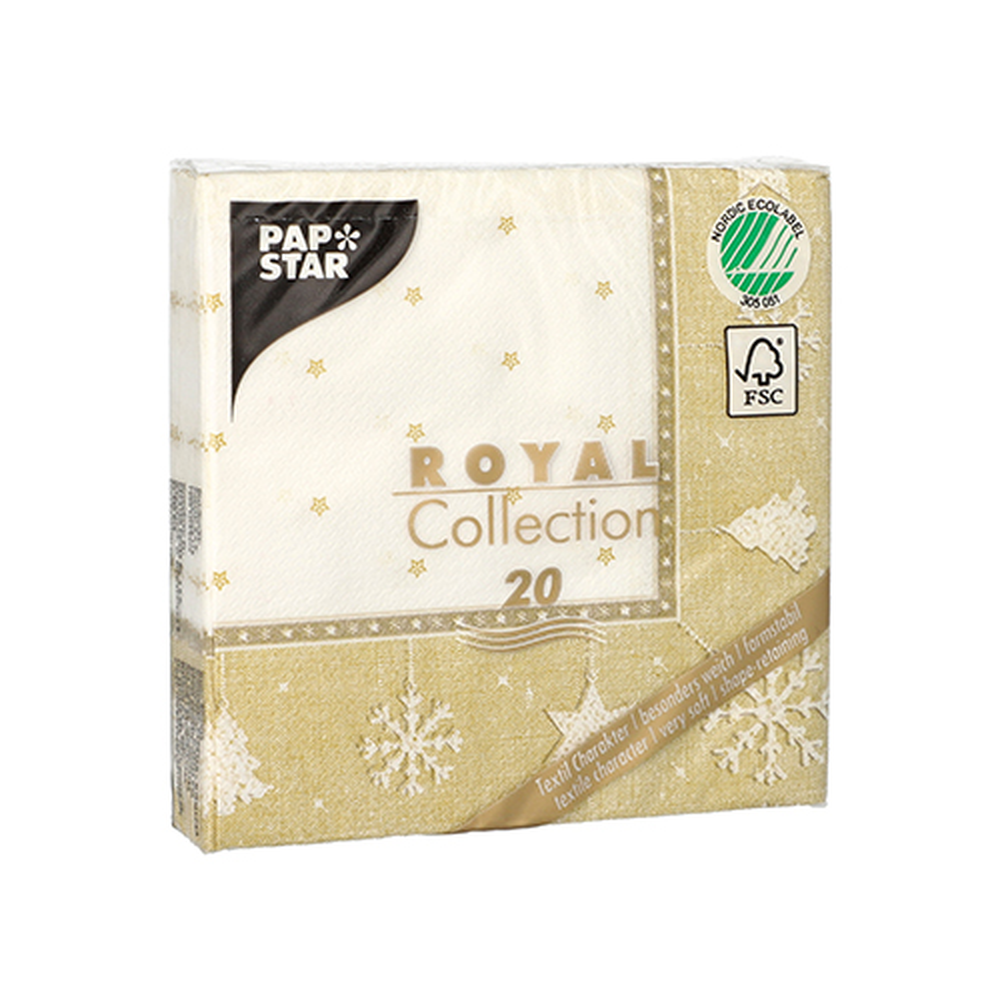 Papstar Servietten "ROYAL Collection" 1/4-Falz 25 cm x 25 cm gold "X-Mas"