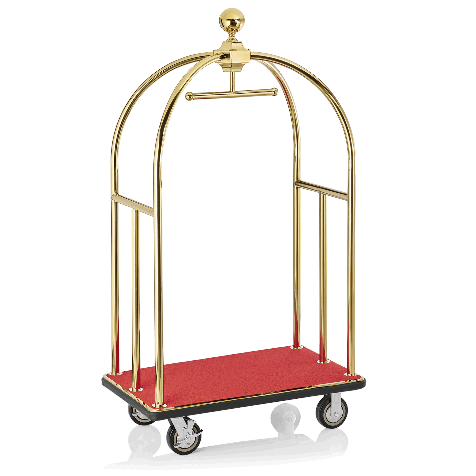 WAS Gepäckwagen UNITY, 112 x 60 x 185 cm, goldfarben, roter Teppich, Edelstahl