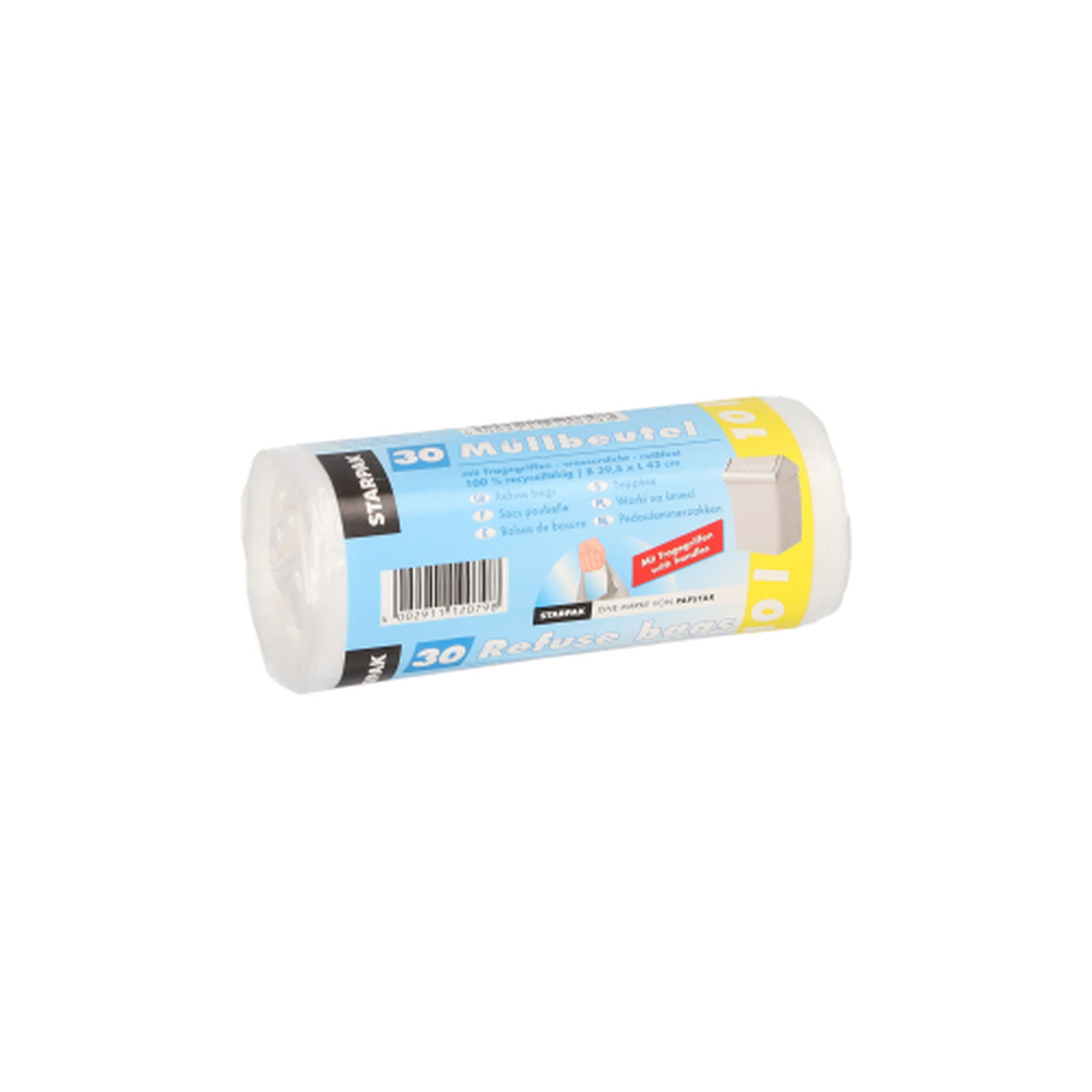 Papstar Müllbeutel mit Tragegriffen, HDPE 10 l 42 cm x 39,5 cm transparent