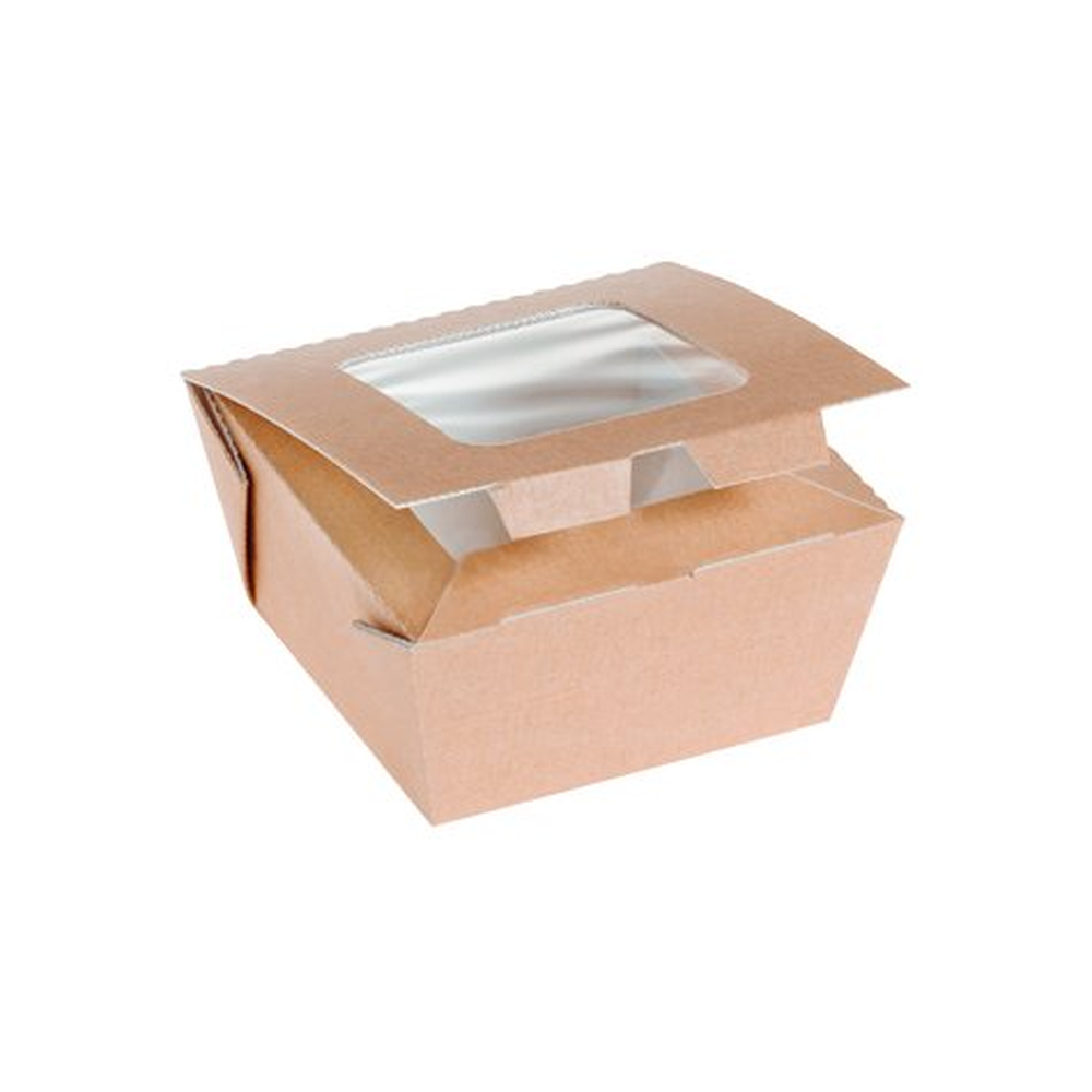 Pacovis Food Box Kraft braun klein mit, Sichtfenster, 100x100x60mm