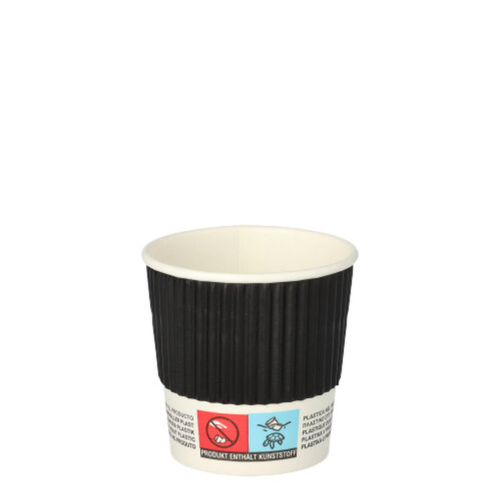 Papstar Trinkbecher, Pappe "To Go" 0,1 l Ø 6 cm · 6 cm schwarz Ripple Wall