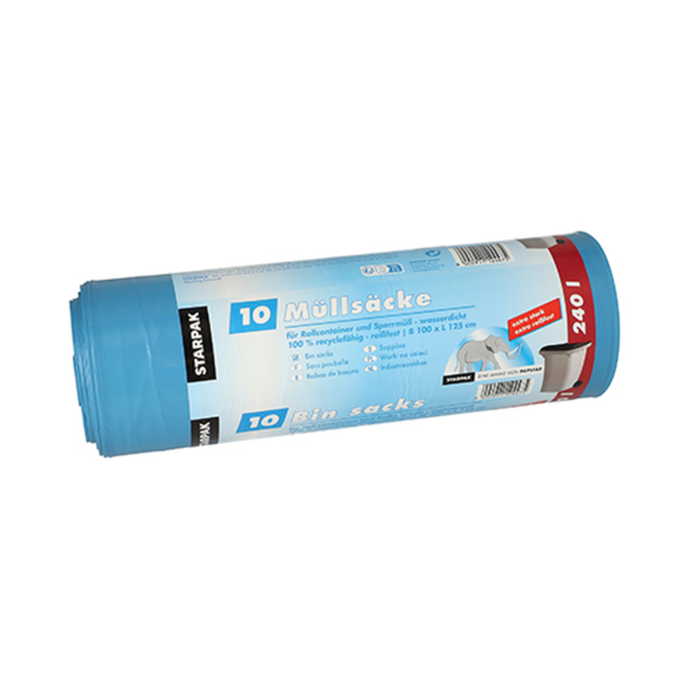 PAPSTAR Müllsäcke, LDPE 240 l 125 cm x 100 cm blau extra stark und extra reiß