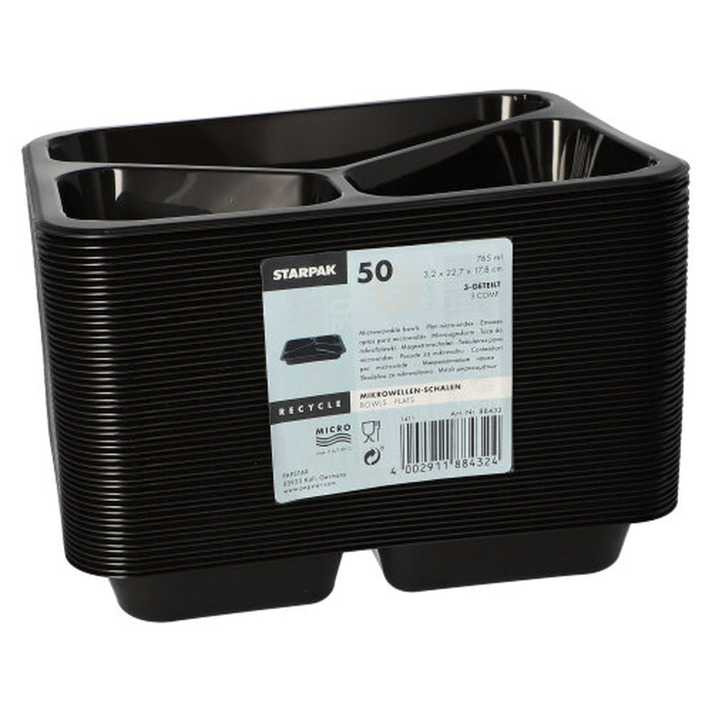 PAPSTAR Mikrowellenschalen, PP 3-geteilt 765 ml 3,2 cm x 22,7 cm x 17,8 cm sc