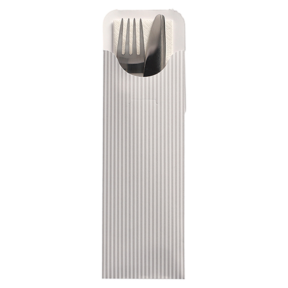 PAPSTAR Bestecktaschen 23,5 cm x 7,3 cm weiss Lines inkl. weißer Serviette