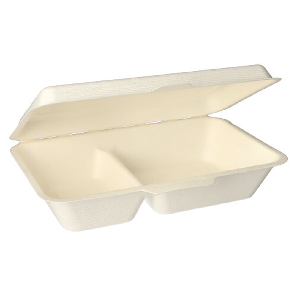 Papstar Menüboxen, Zuckerrohr "pure" 2-geteilt 6,5 cm x 24 cm x 15,5 cm