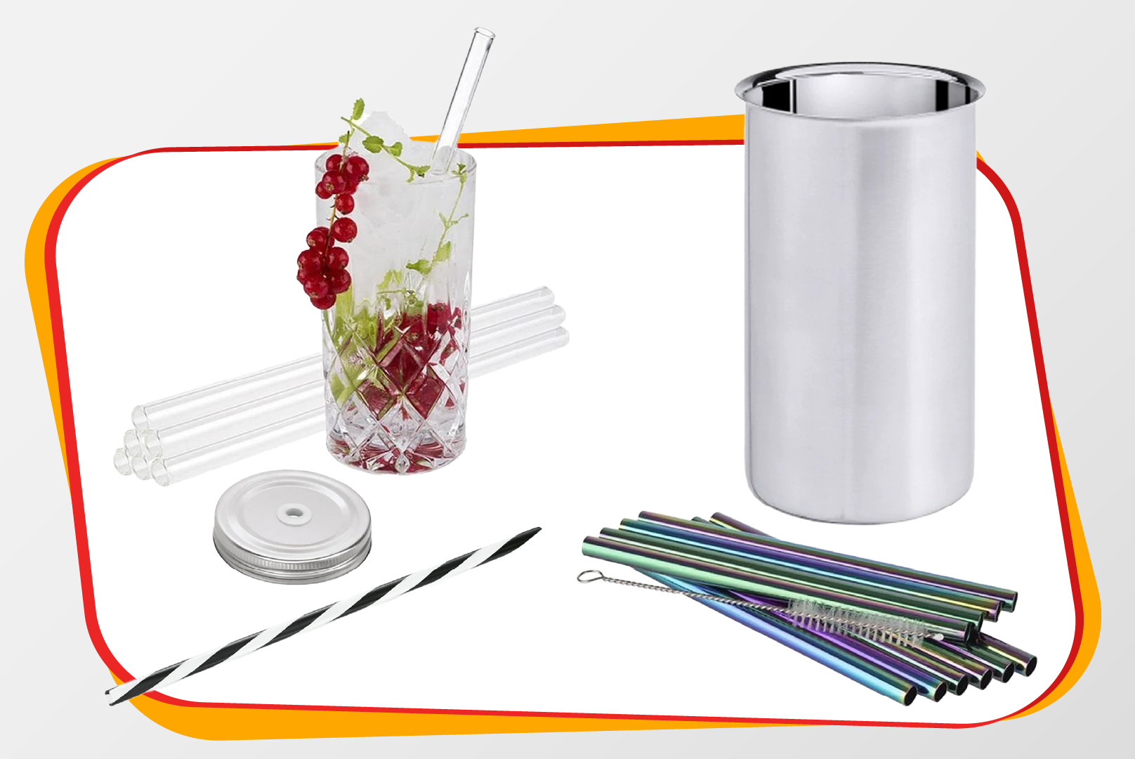glas, gläser-set, strohhalme, edelstahl, tragbar