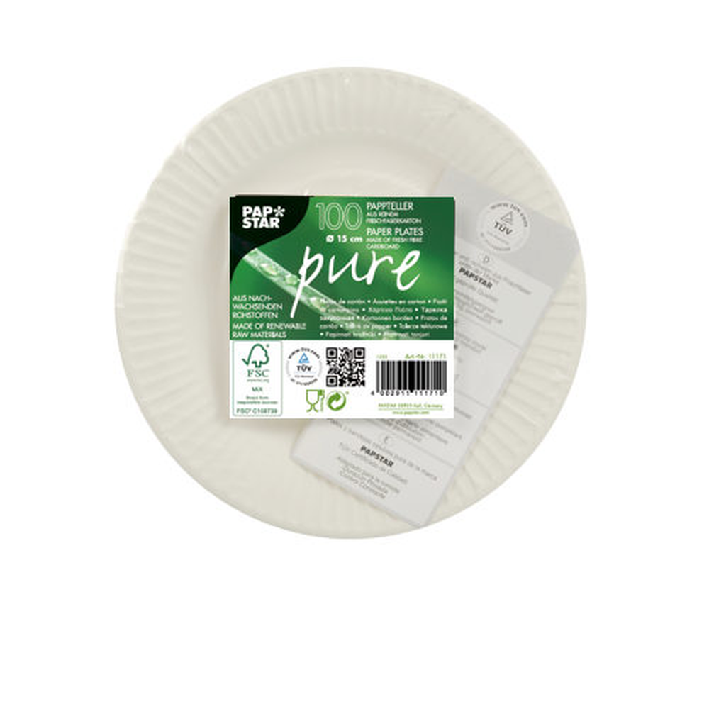 Papstar Teller, Pappe "pure" rund Ø 15 cm weiss
