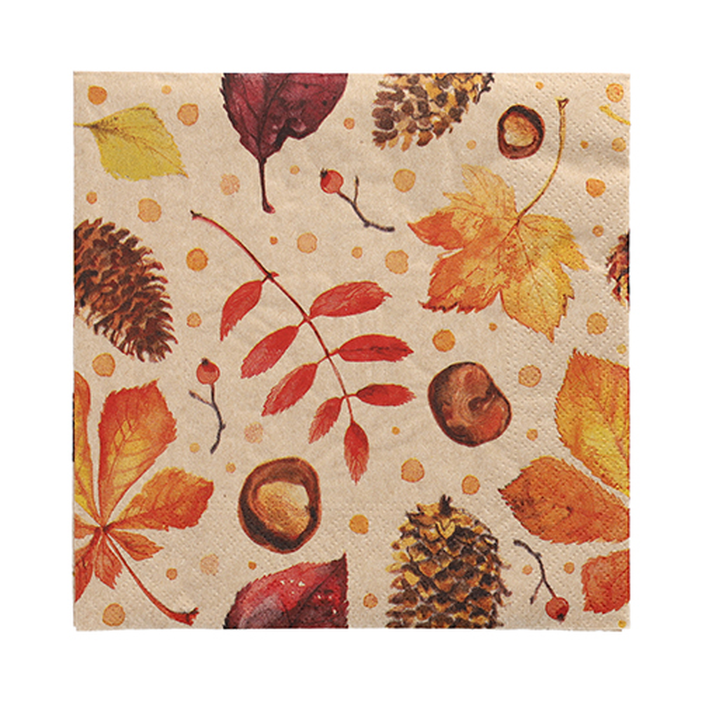PAPSTAR Servietten, 3-lagig 1/4-Falz 33 cm x 33 cm natur Höstlöv aus recyce