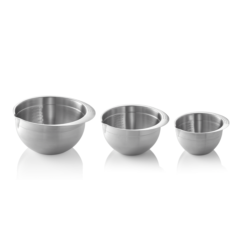 WAS Rührschüssel Set, 3-teilig, 0,95/2,0/3,5 ltr., Chromnickelstahl 18/8
