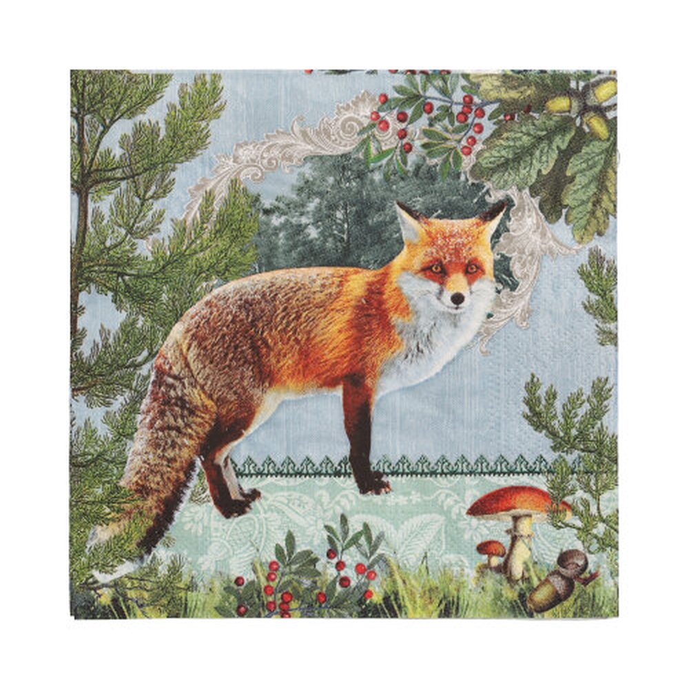 Papstar Servietten, 3-lagig 1/4-Falz 33 cm x 33 cm "Fox Portrait"