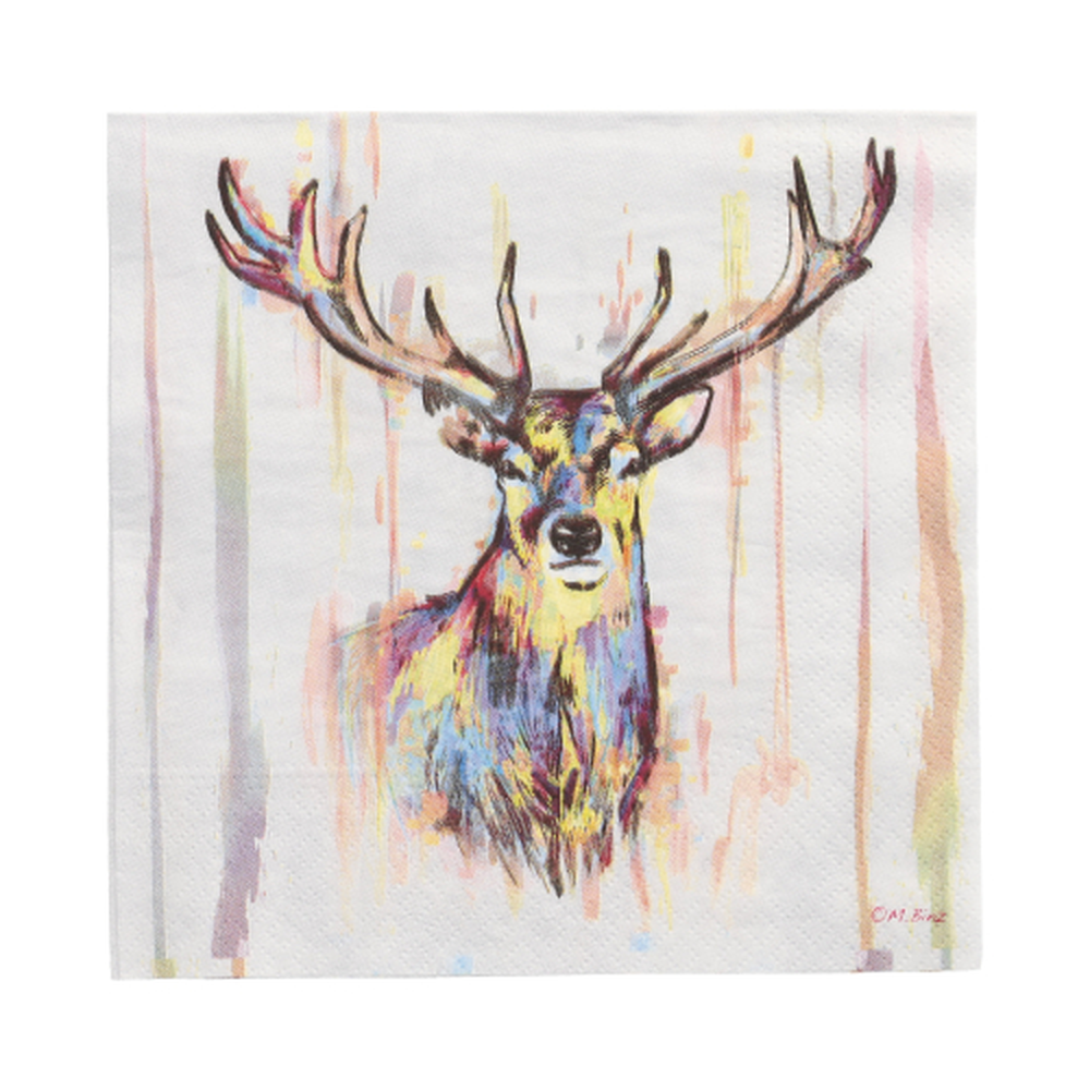 Papstar Servietten, 3-lagig 1/4-Falz 33 cm x 33 cm "Colourful Deer"