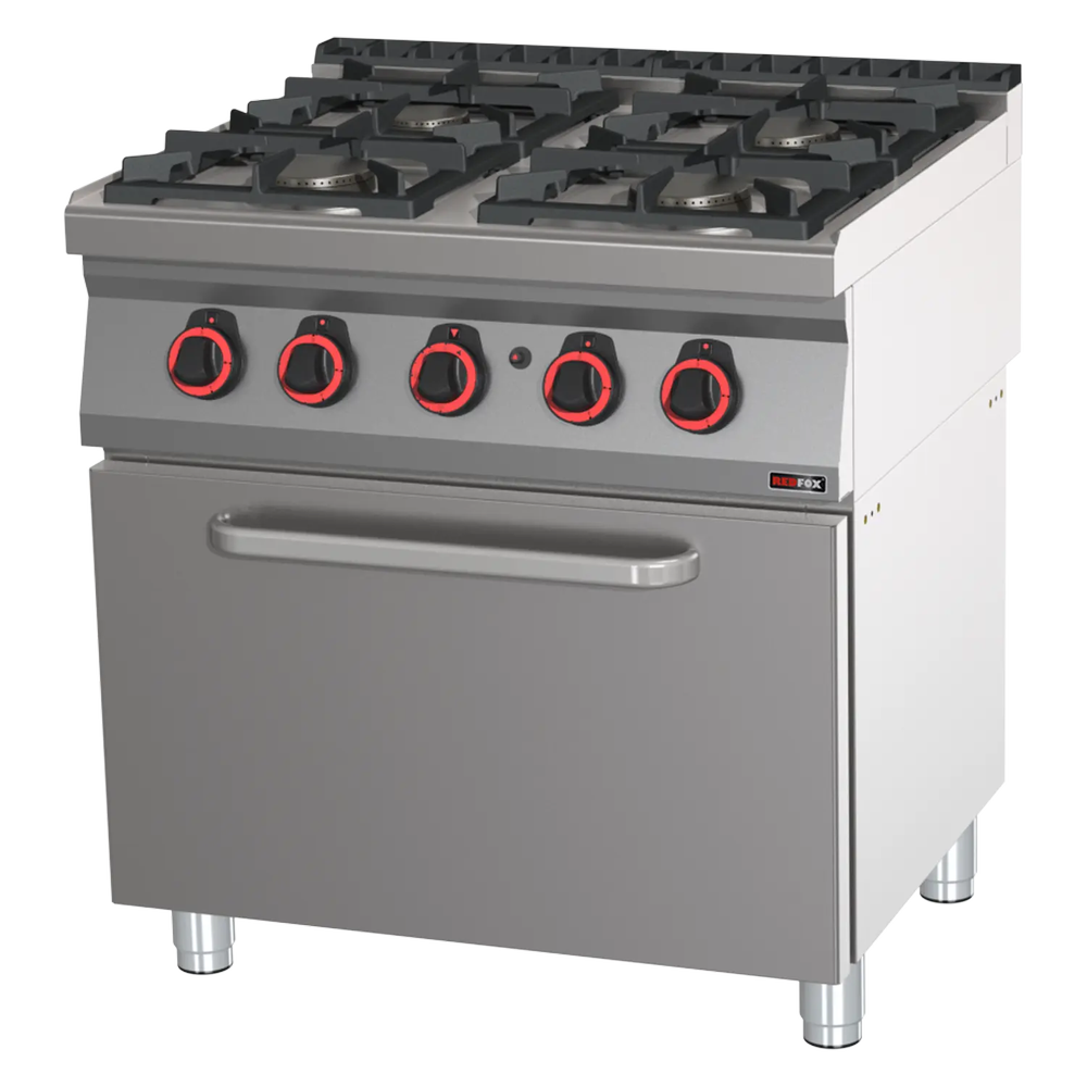 RM Gastro Gasherd mit statischem Gasbackofen GN 2/1 - 4x Brenner ECO / REDFOX -