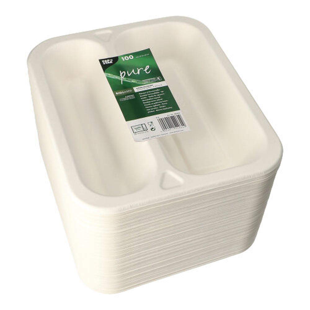 Papstar Siegelschalen Zuckerrohr 2-geteilt 975 ml 4,2 cm x 21,2 cm x 25 cm weiss
