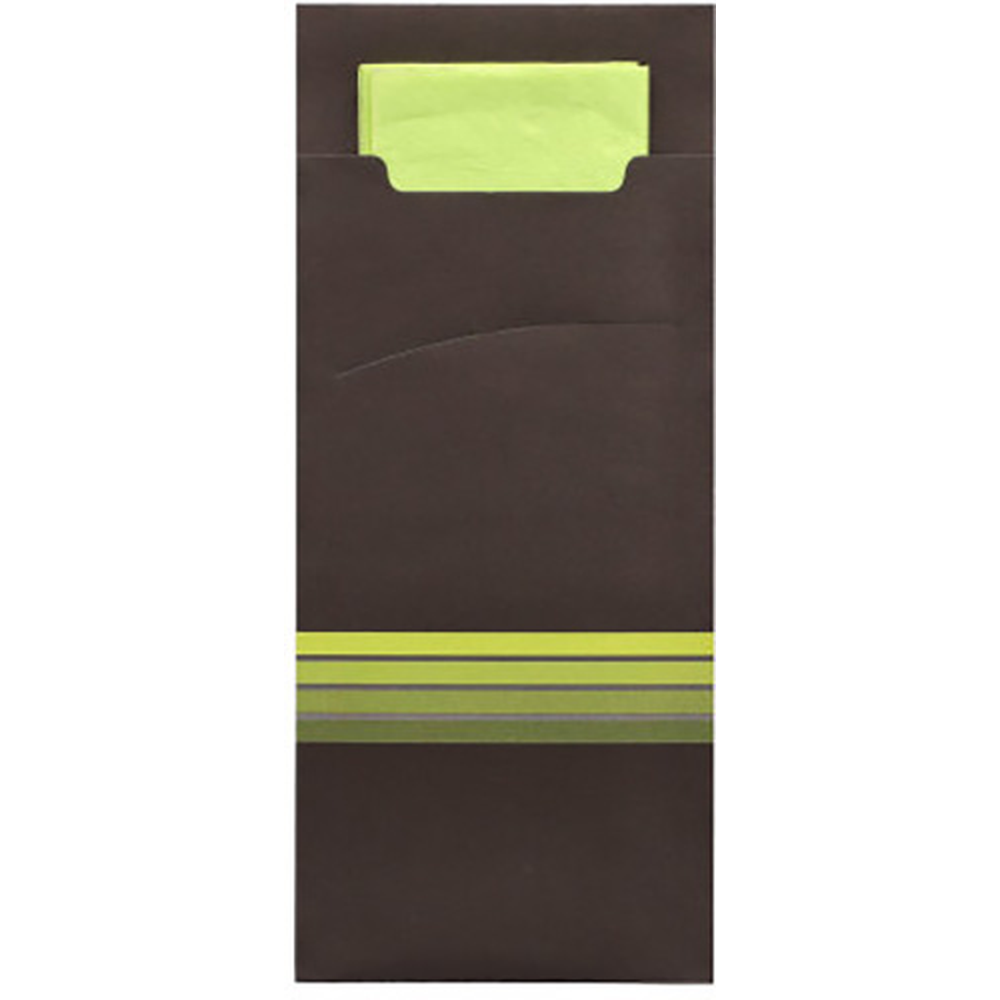 PAPSTAR Bestecktaschen 20 cm x 8,5 cm schwarz/limone Stripes inkl. farbige