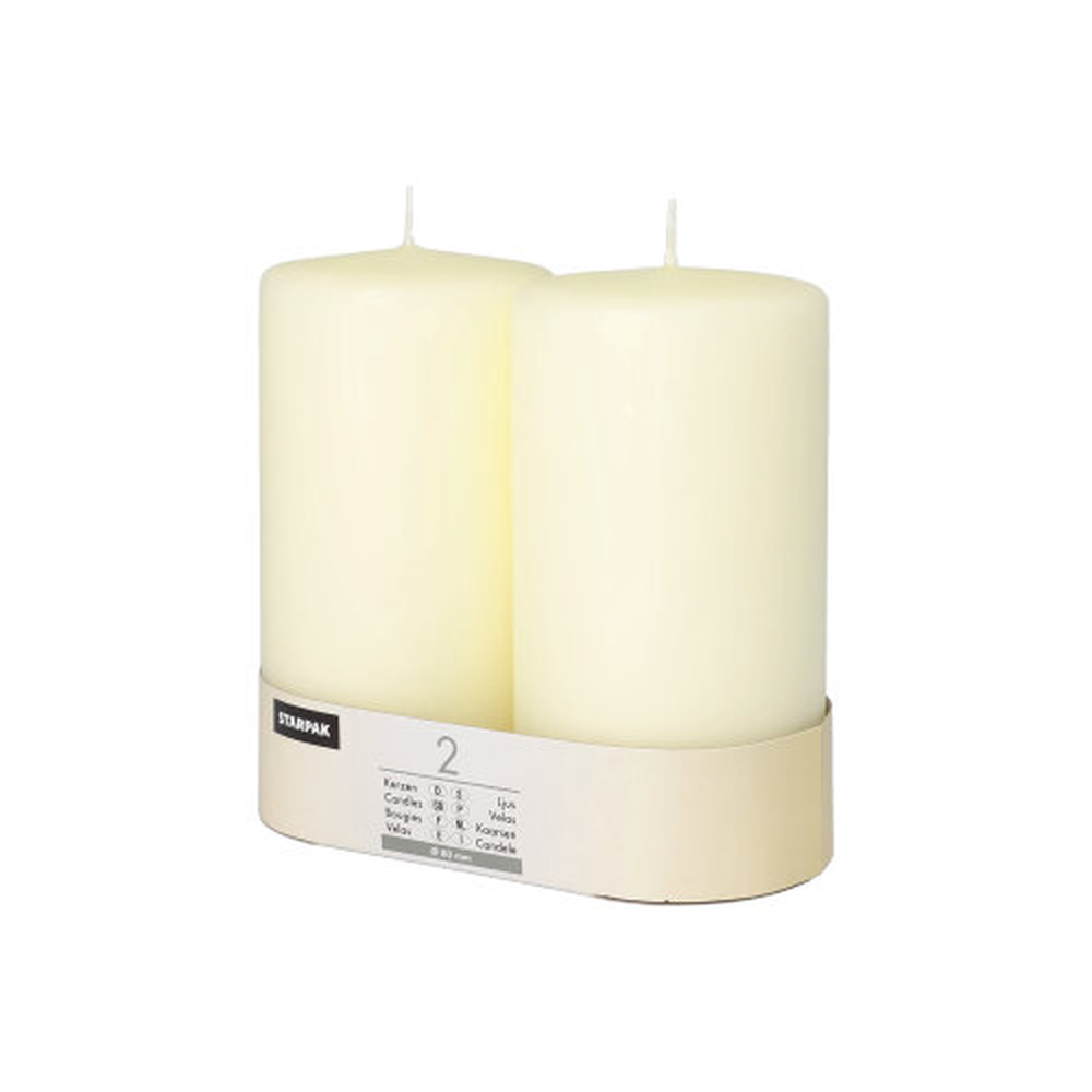 Papstar Stumpenkerzen Ø 80 mm · 150 mm elfenbein "Ivory" mit Flachkopf
