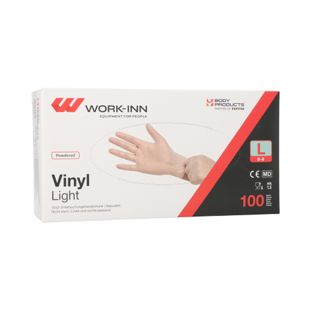 Papstar "WORK-INN" Handschuhe, Vinyl gepudert "Light" transparent Größe: L