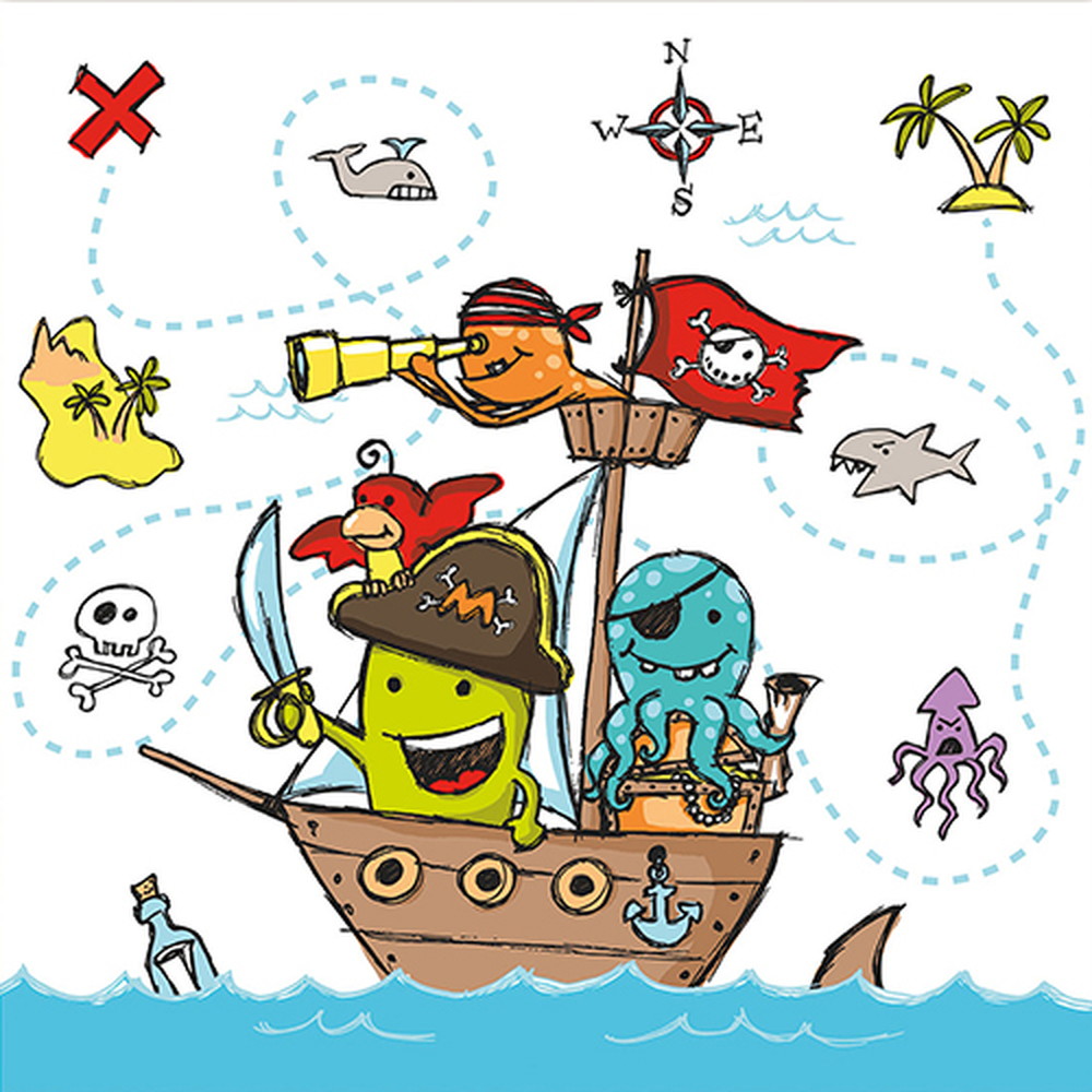 Papstar Servietten, 3-lagig 1/4-Falz 33 cm x 33 cm "Pirate Crew"