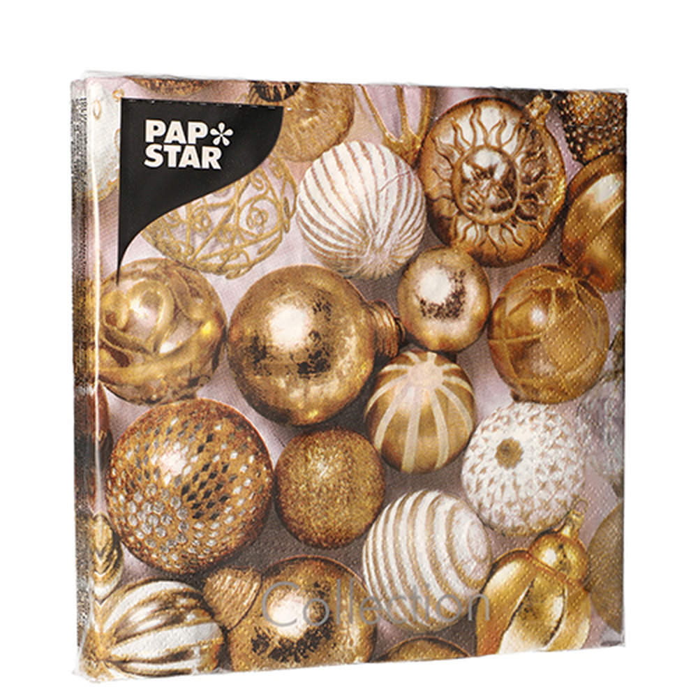 Papstar Servietten, 3-lagig 1/4-Falz 33 cm x 33 cm "Golden X-Mas"