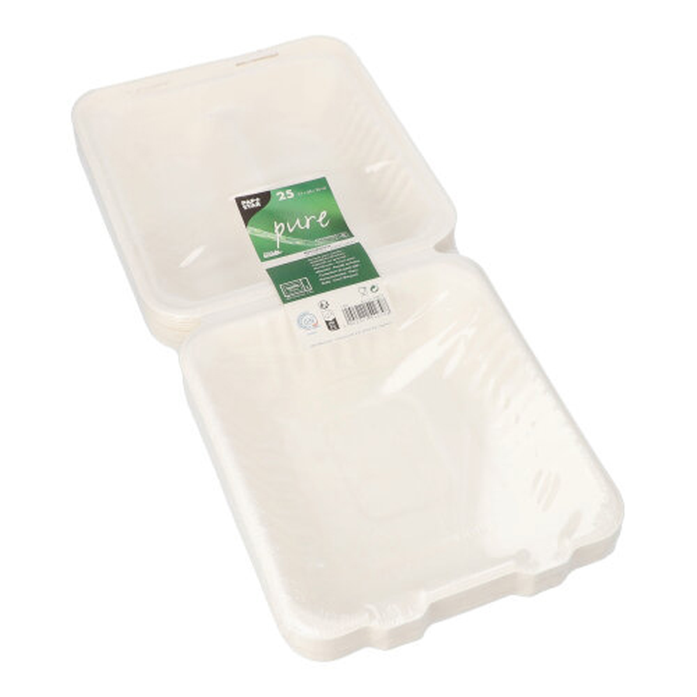 Papstar Menüboxen, Zuckerrohr "pure" 2-geteilt 7,7 cm x 20 cm x 22 cm weiss