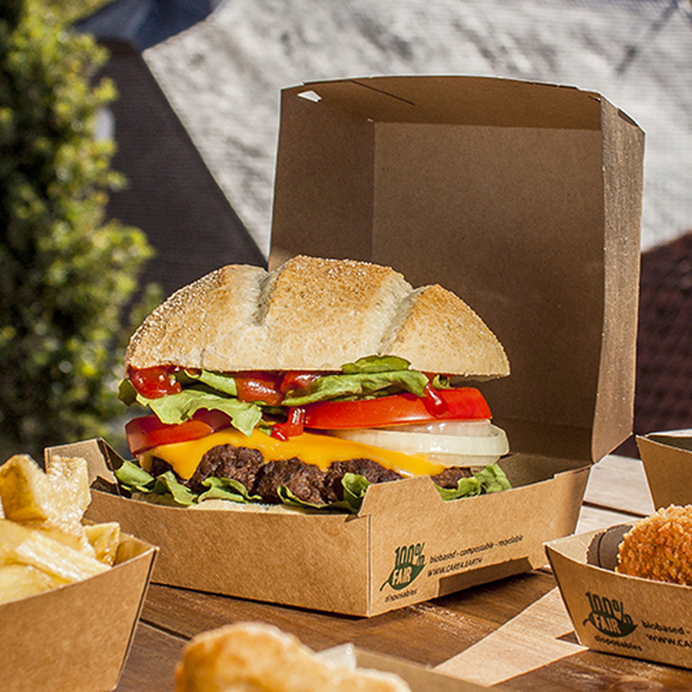 PAPSTAR Burgerboxen, Pappe 8,5 cm x 15,5 cm x 15,5 cm braun 100% Fair extra