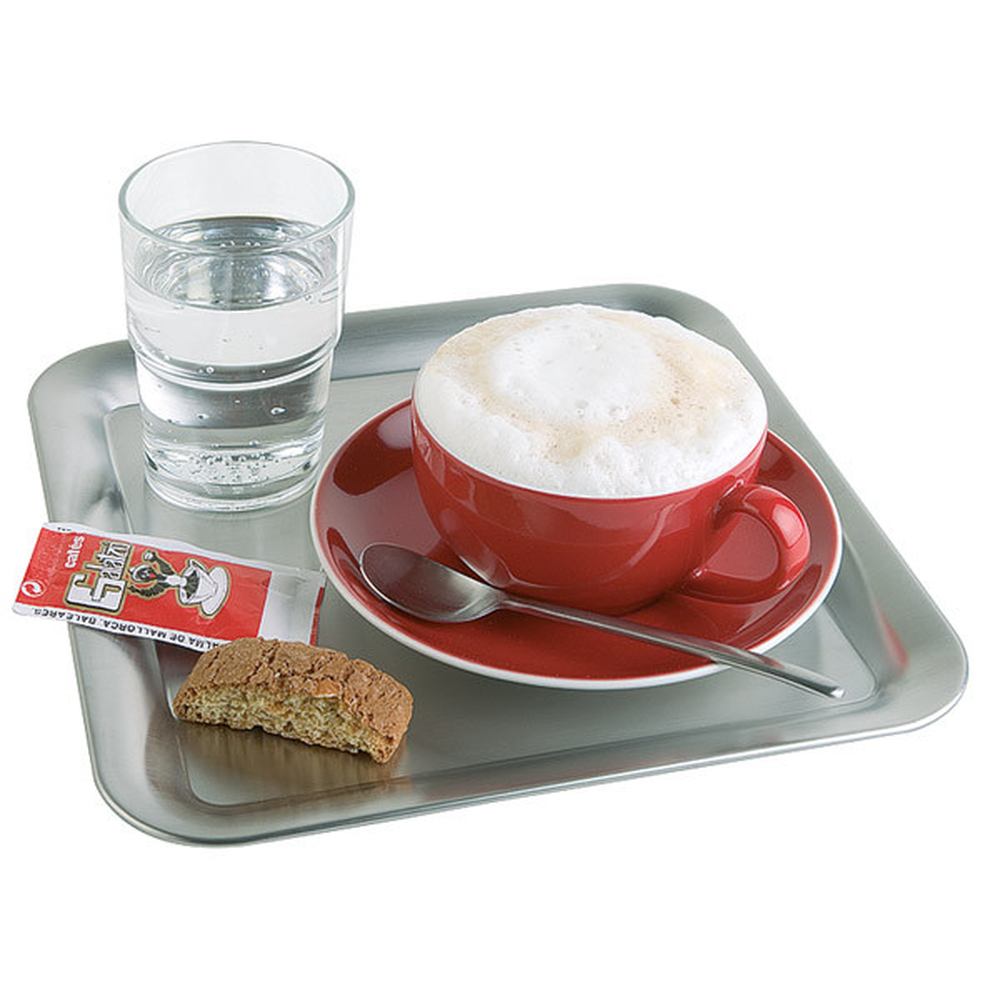 APS Serviertablett -KAFFEEHAUS- 23 x 23 cm, H: 1,5 cm , Edelstahl, mattiert