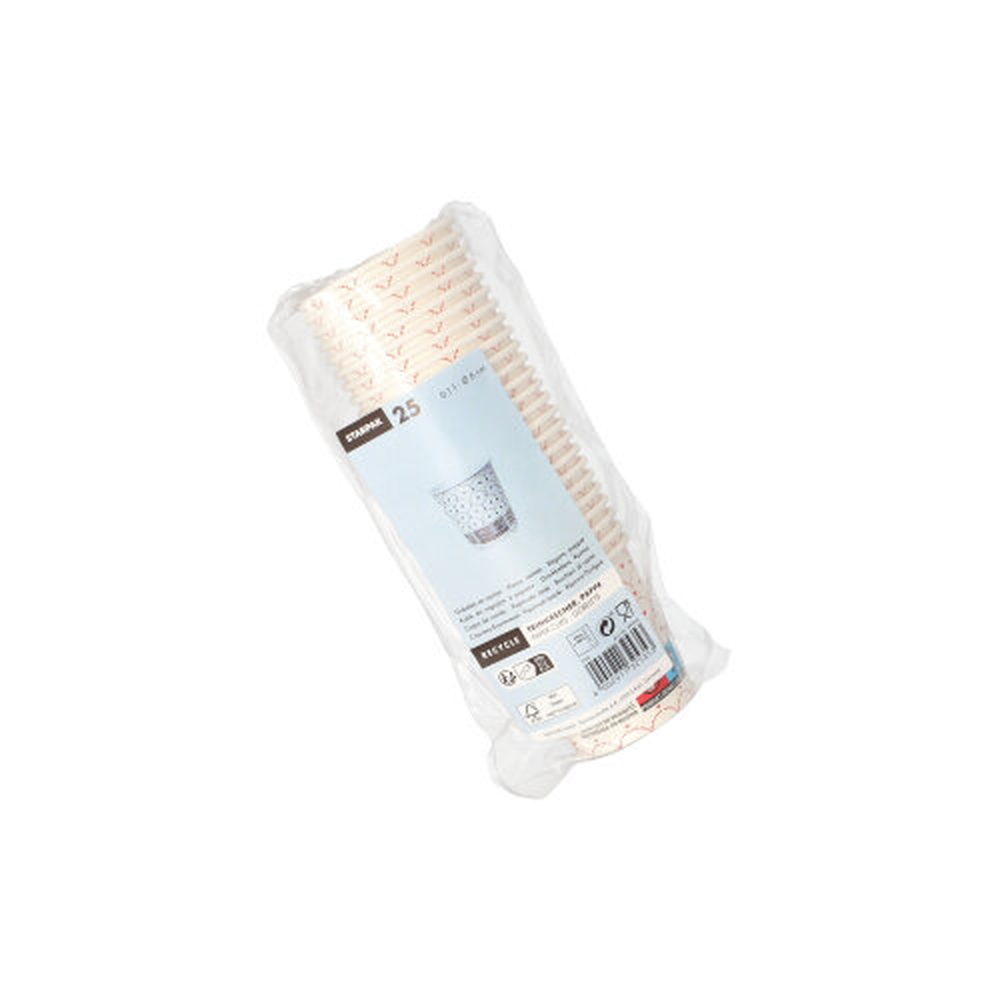 Papstar Trinkbecher mit Henkel, Pappe 0,1 l Ø 6,3 cm · 6,2 cm weiss "Hjärtan"