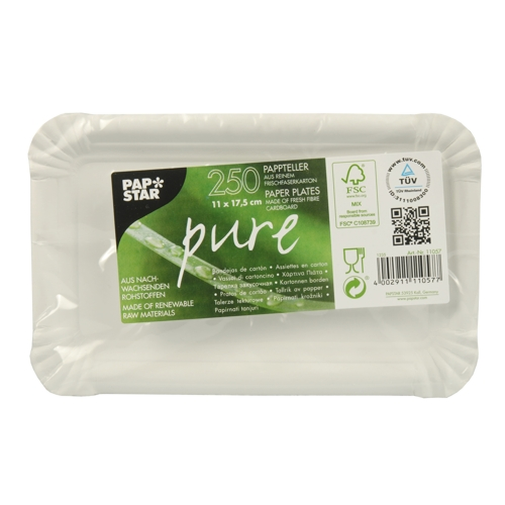Papstar Teller, Pappe "pure" eckig 11 cm x 17,5 cm weiss