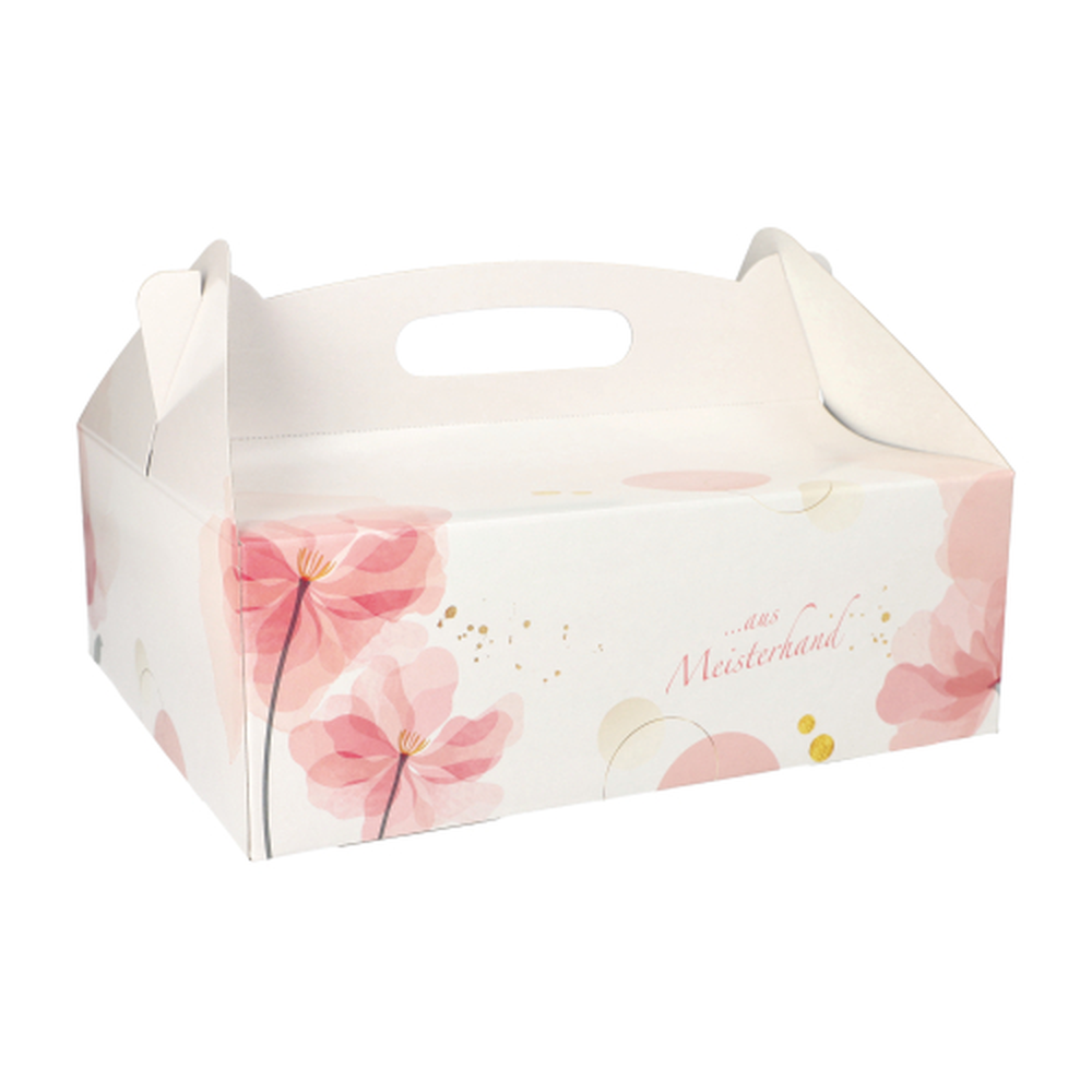Papstar Gebäck-Kartons, Pappe eckig 26 cm x 22 cm x 9 cm rosé mit Tragegriff