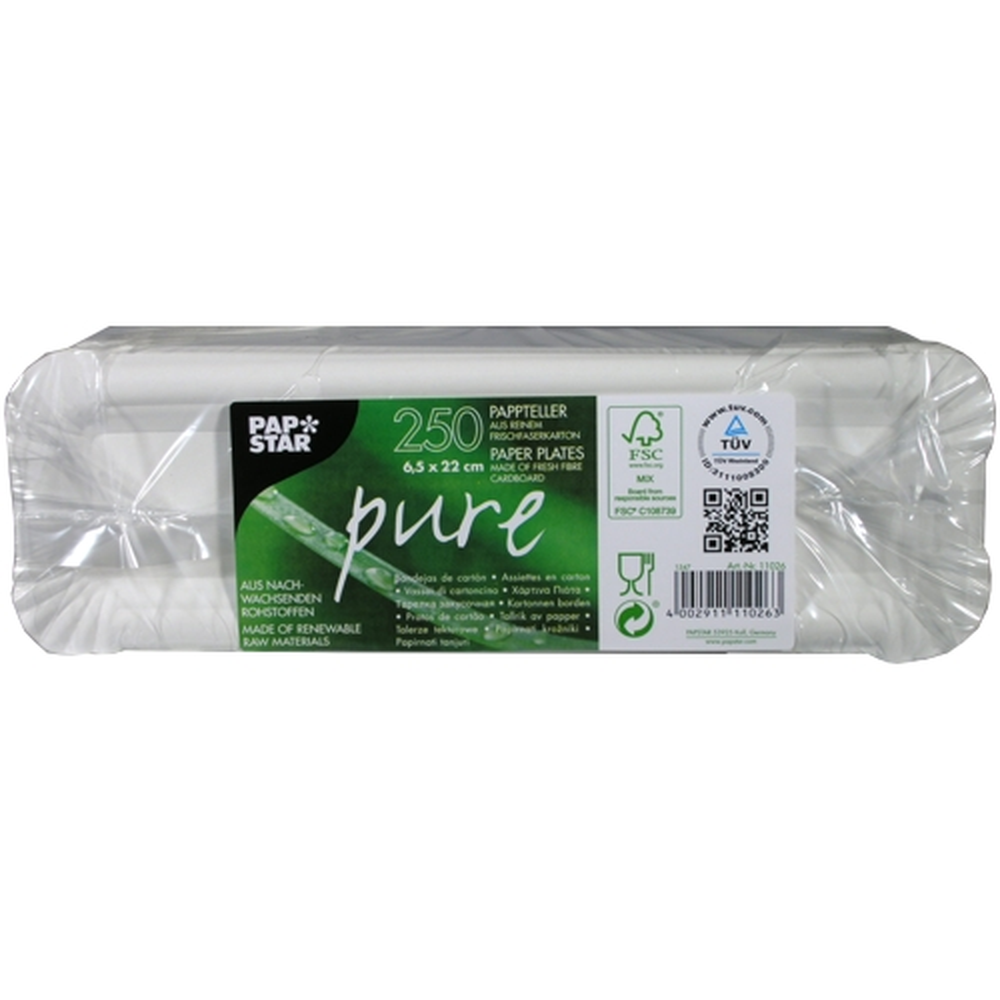 Papstar Teller, Pappe "pure" eckig 6,5 cm x 22 cm weiss