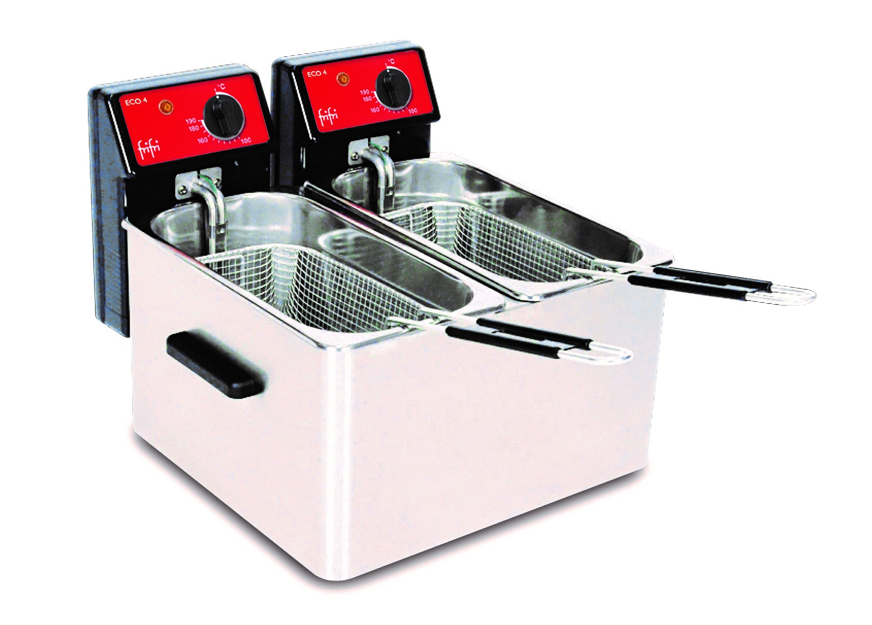 FriFri Eco 4 + 4 Fritteuse 2 x 3,2 kW Doppelbecken-Tischfriteuse