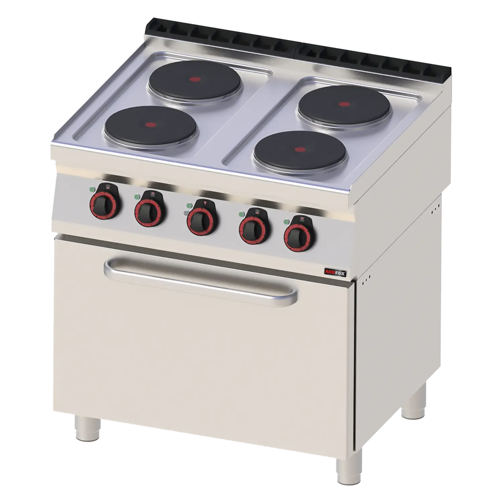 RM Gastro Herd elektrisch mit Heißluft-Backofen GN 1/1 - 4x Kochfeld 400 V / RED