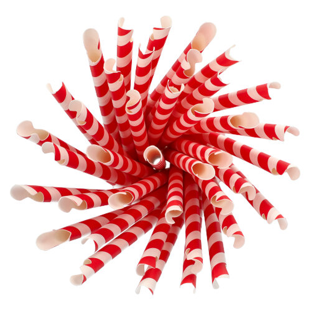 Papstar Trinkhalme mit Löffel Papier Ø 10 mm · 23 cm rot/weiss "Stripes"