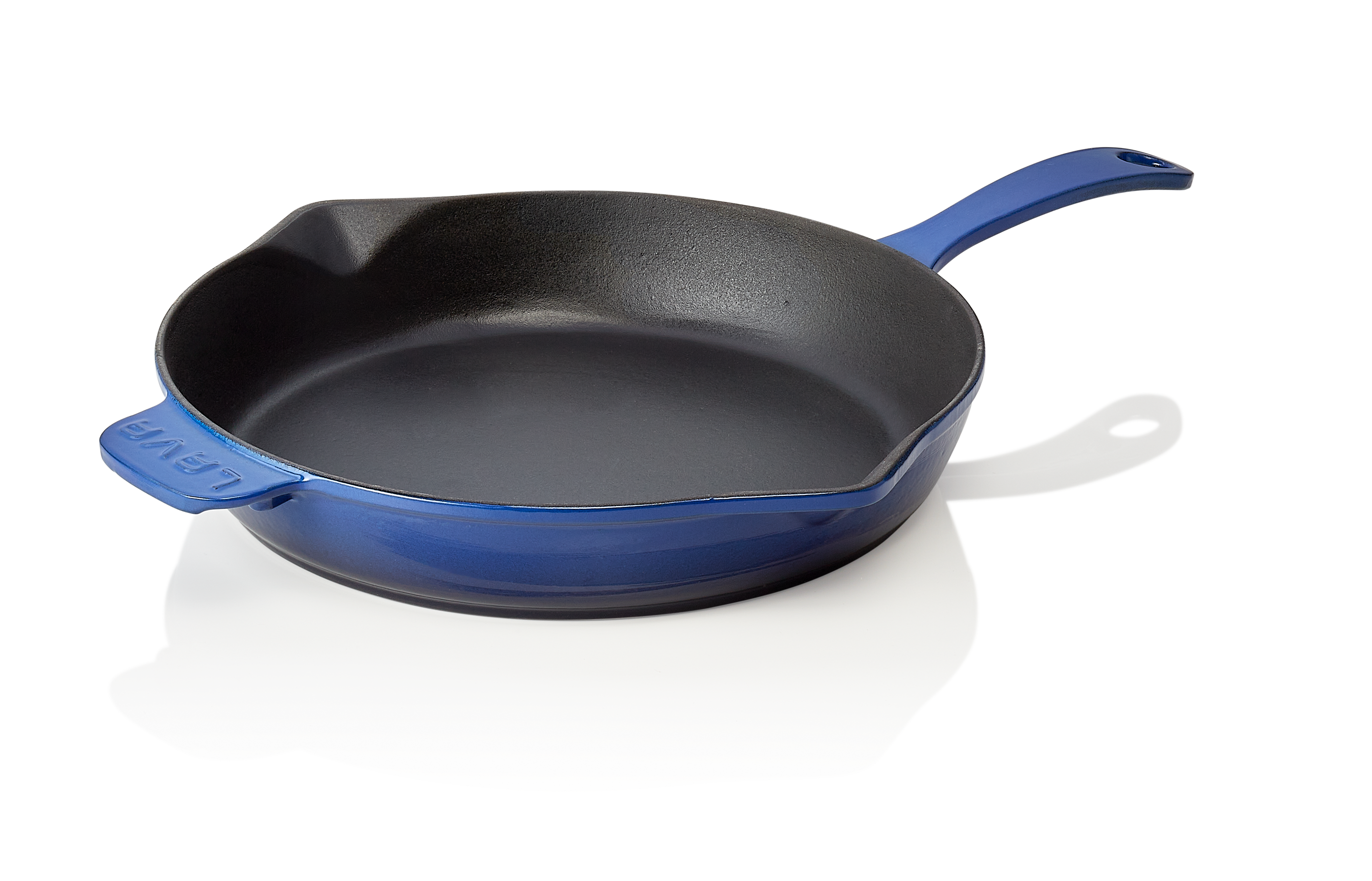 WAS Pfanne Ø oben 28,5 cm Höhe 5,3 cm Stiel 14 cm blau Gusseisen