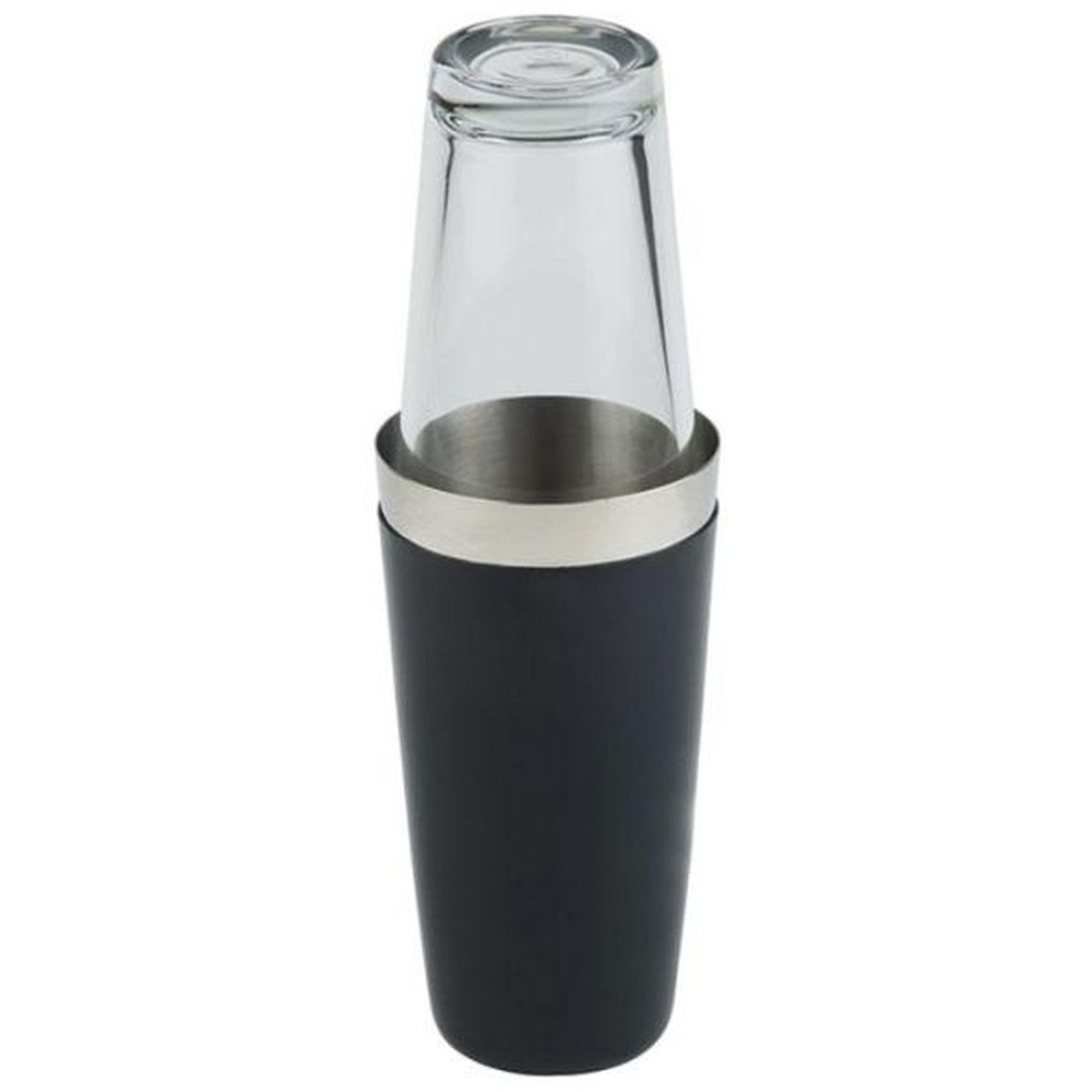 APS Boston Shaker, 2-teiliges Set - Edelstahlbecher, 700 ml , gummiert, schwarz,