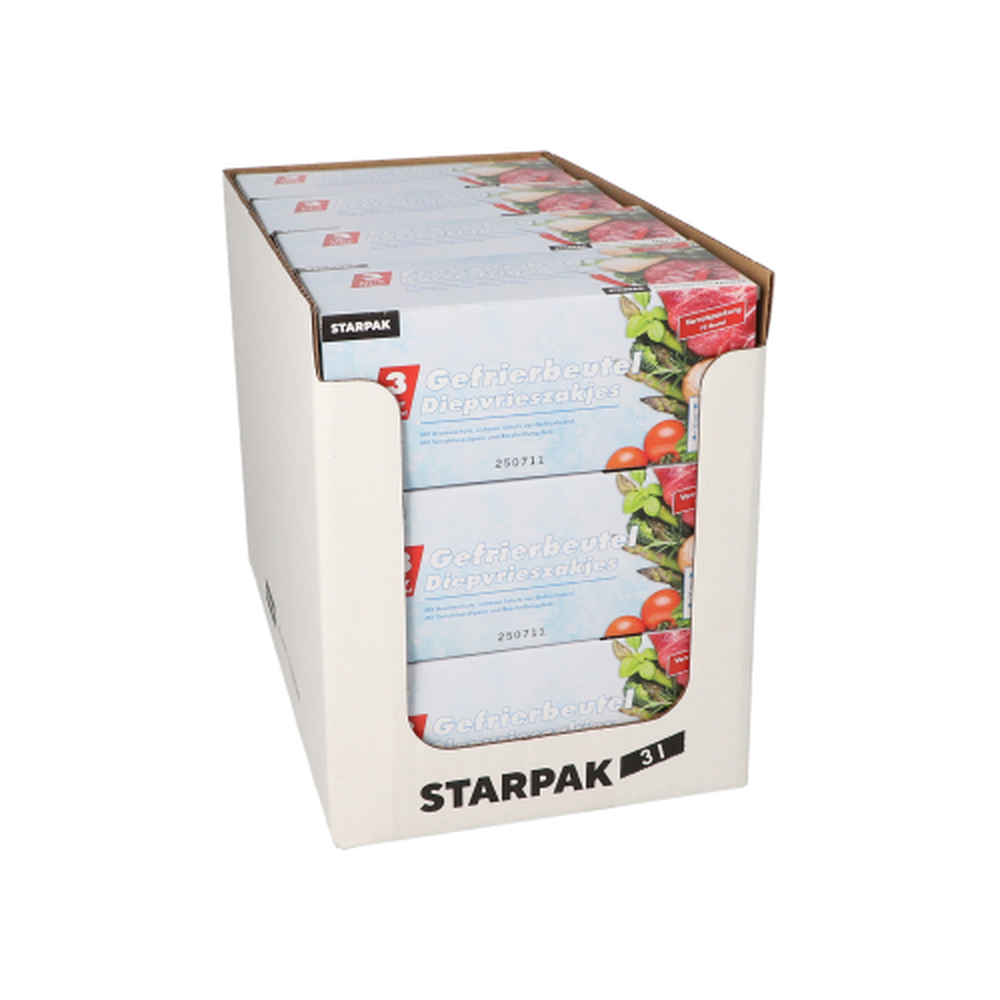 Papstar Gefrierbeutel, LLDPE 3 l 32 cm x 25 cm transparent in Faltschachtel
