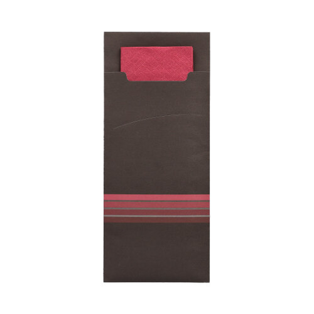 PAPSTAR Bestecktaschen 20 cm x 8,5 cm schwarz/bordeaux Stripes inkl. farbi