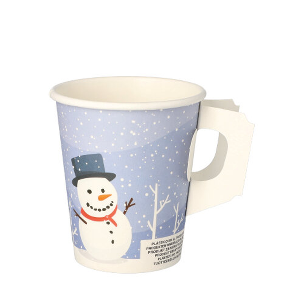 Papstar Trinkbecher mit Henkel, Pappe 0,2 l Ø 8 cm · 9,3 cm "Snowman"