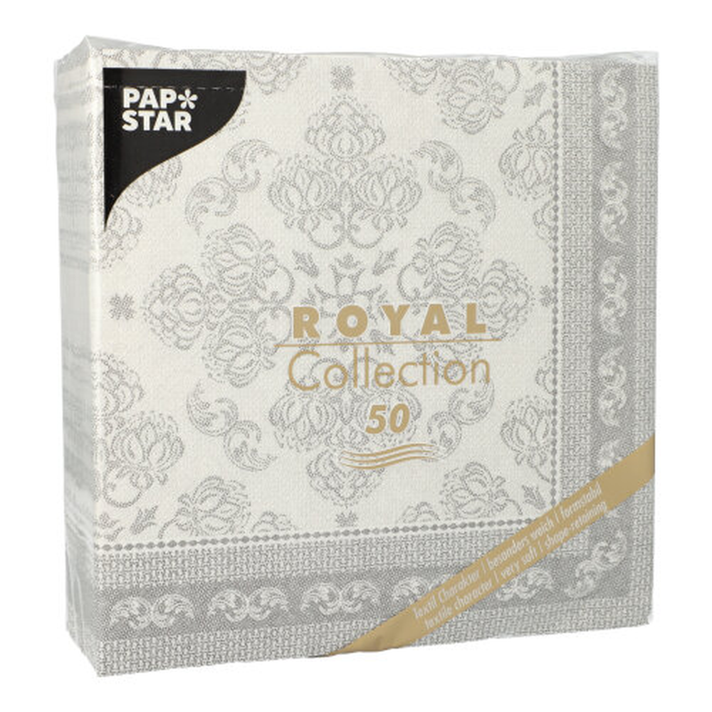 Papstar Servietten "ROYAL Collection" 1/4-Falz 40 cm x 40 cm grau "Arabesque"