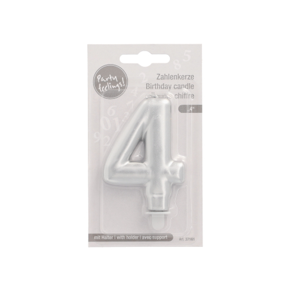 Papstar Zahlenkerze mit Halter 7 cm silber "4"