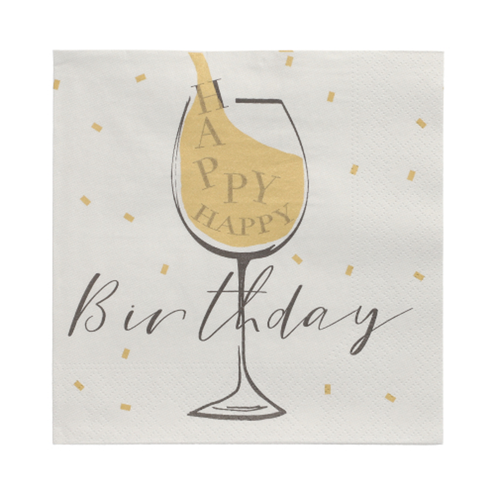 Papstar Servietten, 3-lagig 1/4-Falz 33 cm x 33 cm hellgrau "Happy Birthday"