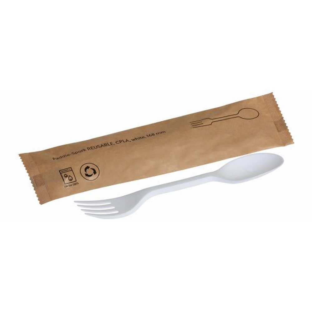 Pacovis Paddle-Spork REUSABLE CPLA, weiss 168 mm, einzeln verpackt