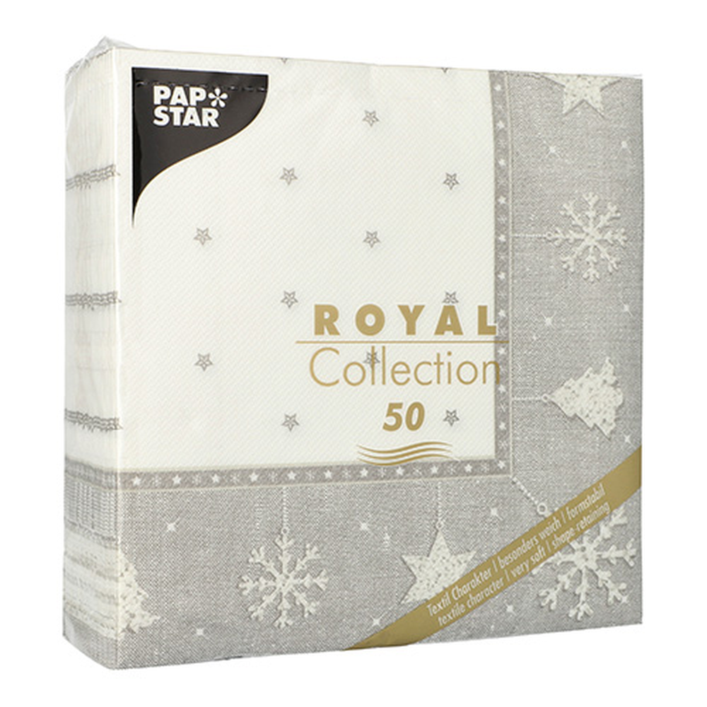 Papstar Servietten "ROYAL Collection" 1/4-Falz 40 cm x 40 cm silber "X-Mas"